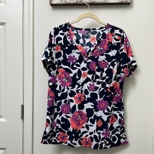 Butter-Soft Navy blue and pink scrub top size medium